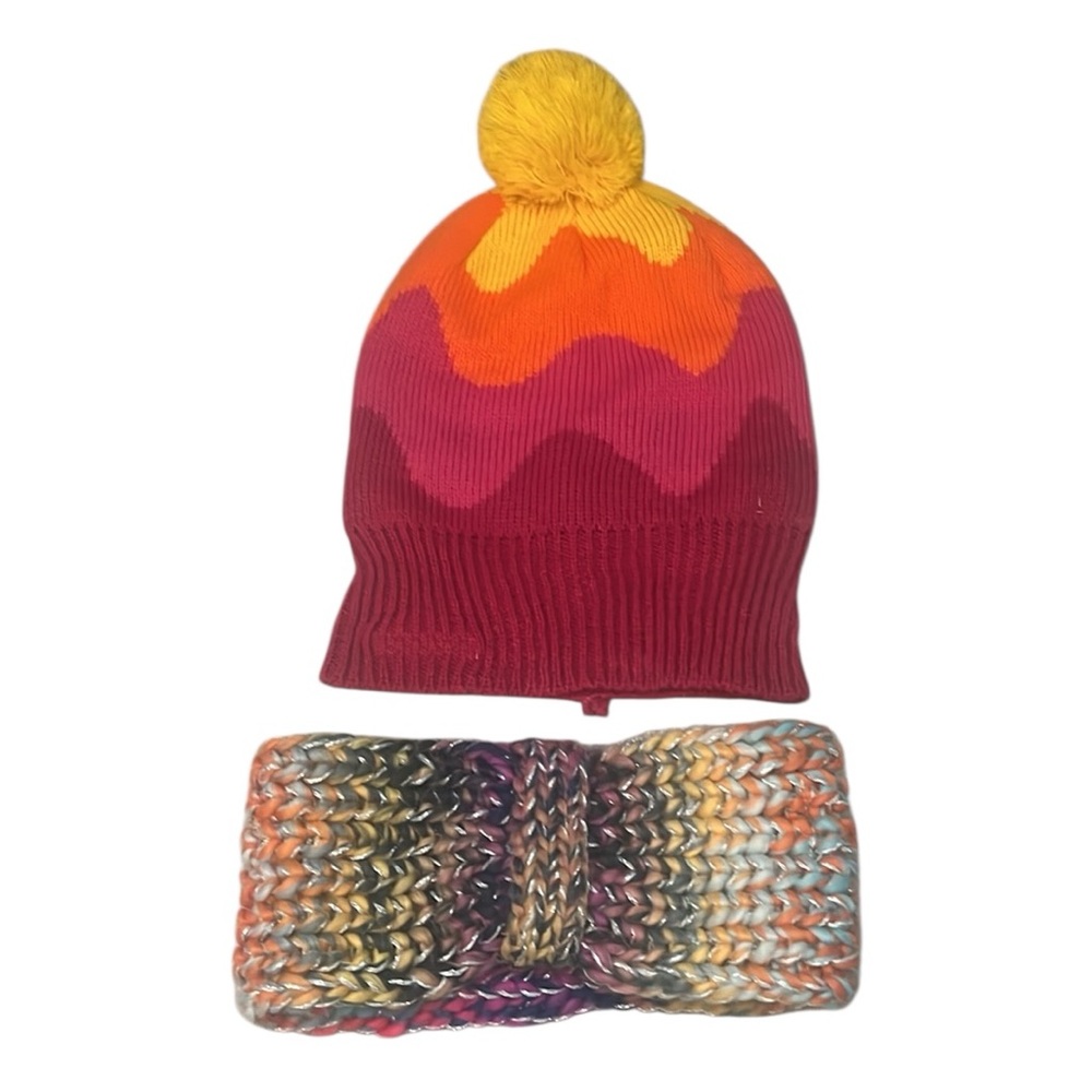 Girls, colorful beanie and crocheted headband